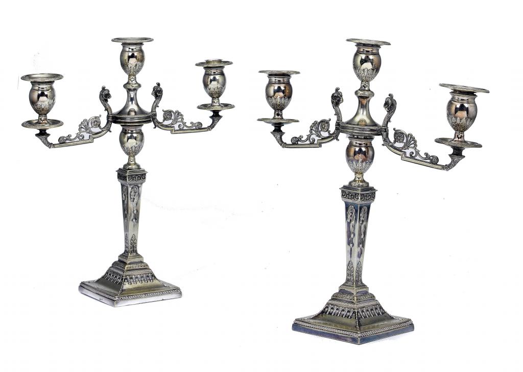 Appraisal: A PAIR OF VICTORIAN CANDELABRA of three lights with beaded