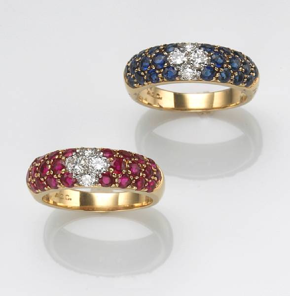 Appraisal: Two diamond gem-set and k gold rings estimated total ruby