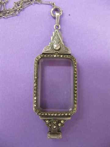 Appraisal: Sterling Silver Marcasite Jeweled Lorgnette Art Deco on sterling chain