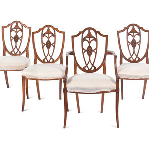 Appraisal: A Set of Four Federal Carved Cherrywood Shield-Back Dining Chairs