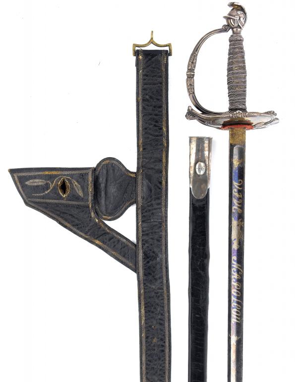 Appraisal: A FRENCH SILVER-HILTED SMALLSWORD AND SCABBARD the fullered etched and