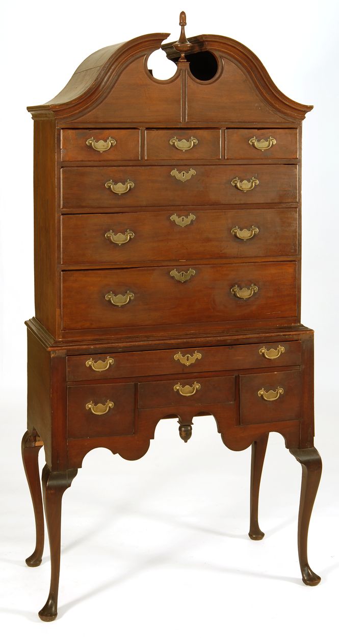 Appraisal: ANTIQUE AMERICAN QUEEN ANNE BONNET-TOP HIGHBOY Newport Rhode Island Circa