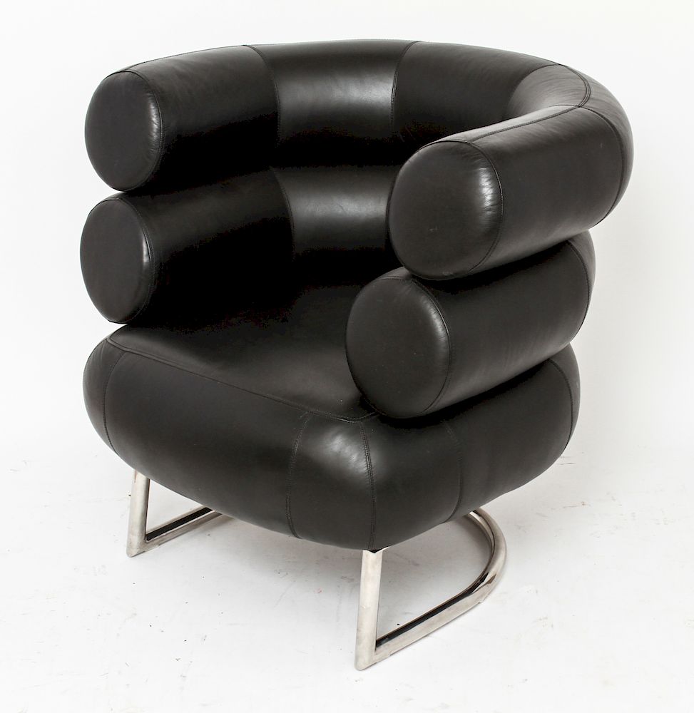 Appraisal: Eileen Gray Bibendum Black Leather Armchair Eileen Gray Bibendum modern