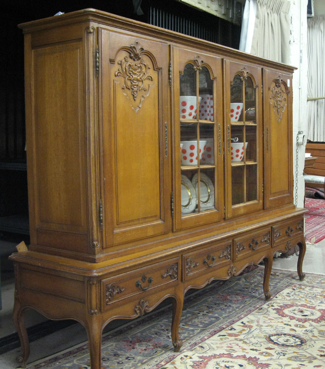 Appraisal: LARGE PROVINCIAL STYLE OAK CABINET BOOKCASE ON STAND Belgian th