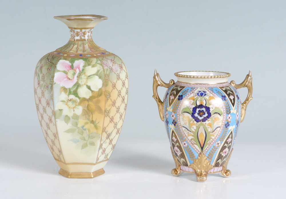 Appraisal: PIECE NIPPON FLORAL VASES piece Morimura Brothers to include Double