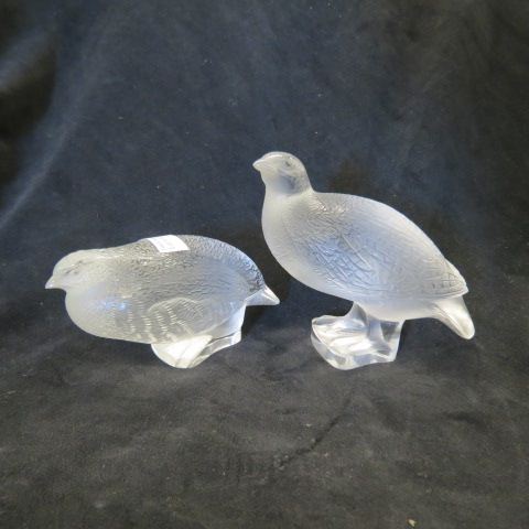 Appraisal: Lalique Crystal Figurines of Quail frosted to signed excellent