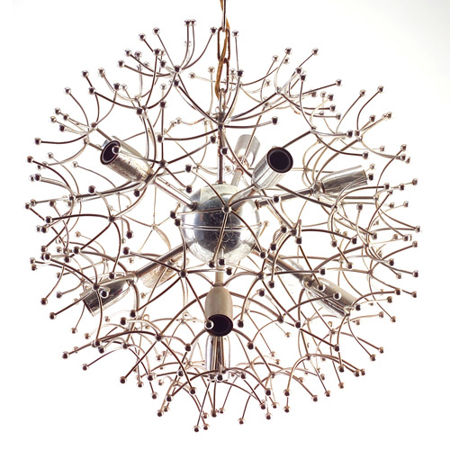 Appraisal: Spherical chrome eleven-light dandelion head chandelier Some wear and bends