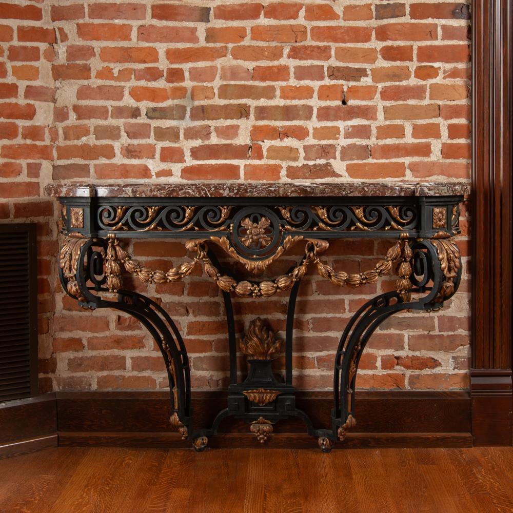 Appraisal: FRENCH IRON MARBLE CONSOLE EARLY TH C A French wrought