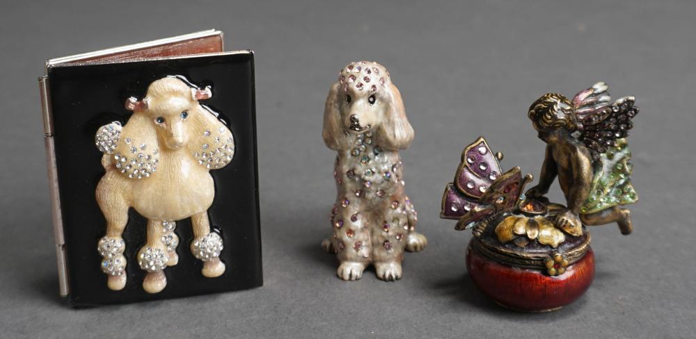 Appraisal: JAY STRONGWATER POODLE FIGURINE PUTTO BOX AND POODLE FRAME EACH