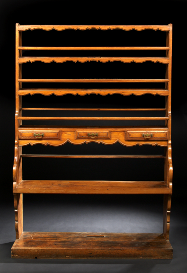 Appraisal: Provincial Louis XV-Style Pine Standing Plate Rack the open shelves