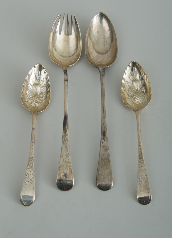 Appraisal: ASSEMBLED PAIR OF GEORGE III SILVER FRUIT SPOONS AND AN