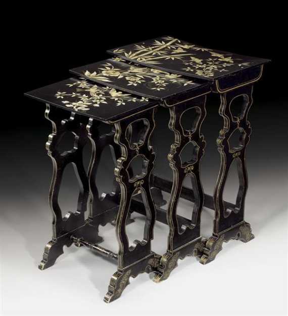 Appraisal: LACQUER THREE-SIDED TABLE Restauration probably England th century Wood lacquered