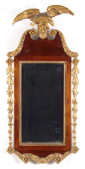 Appraisal: CUSTOM CHIPPENDALE STYLE EAGLE MIRROR Mahogany frame surrounded by gilt