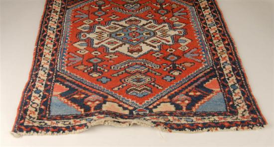 Appraisal: A Semi-antique Hamadan Rug Low pile slightly raveled ends '