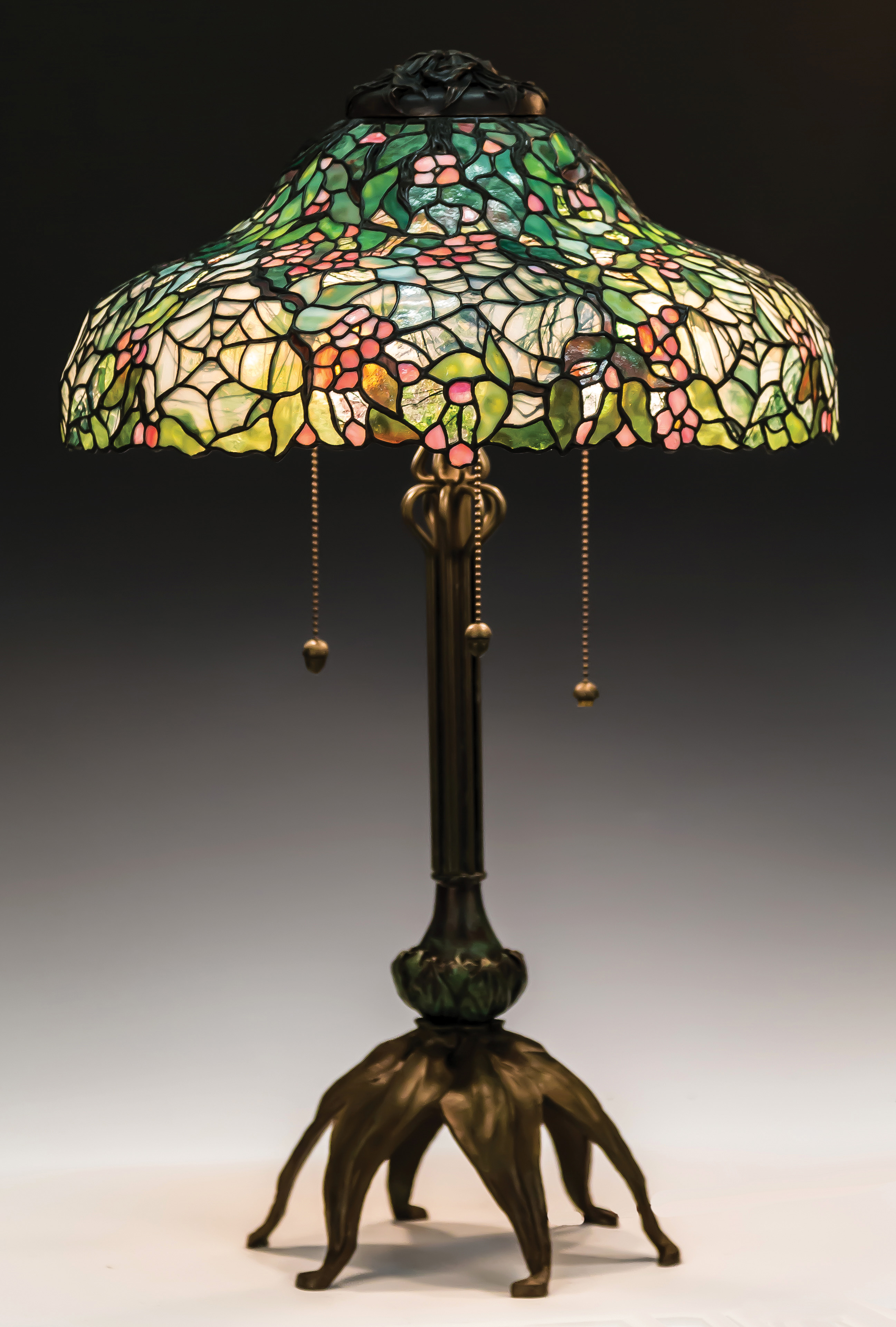 Appraisal: Leaded Glass Table Lamp with Flowers and Spider Webs Mid