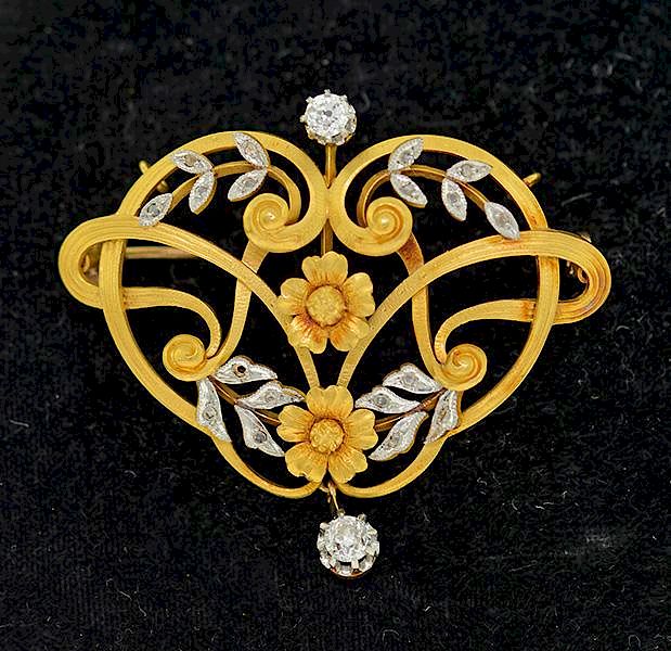 Appraisal: k Art Nouveau Diamond Pin Pendant k Art Nouveau diamond