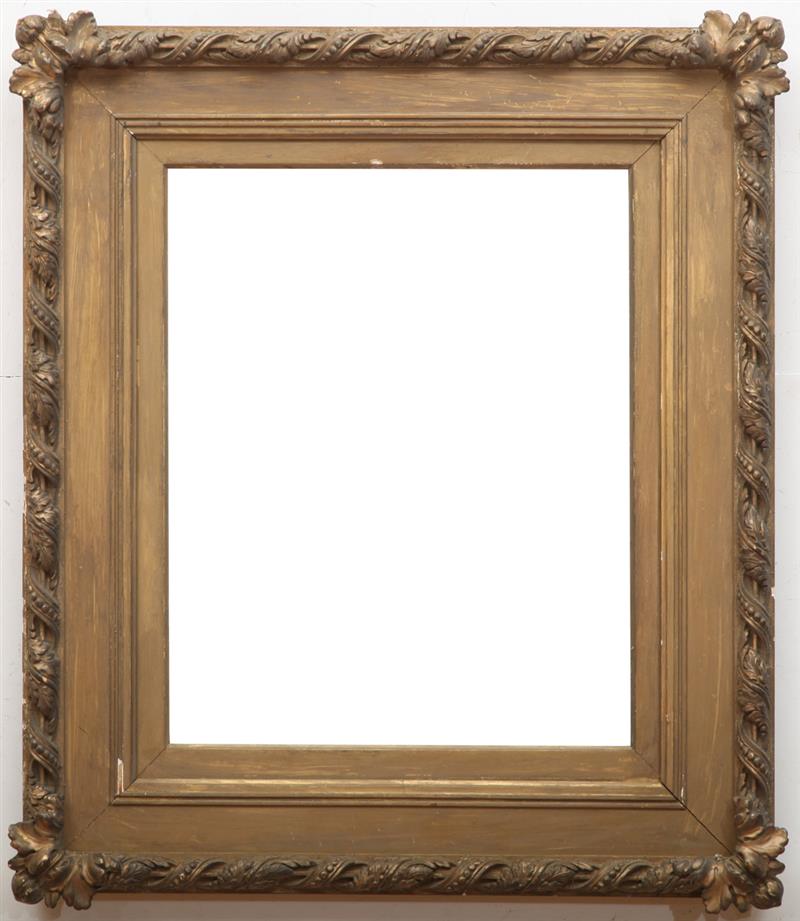 Appraisal: FRENCH PAINTED AND CARVED WOOD PICTURE FRAME With acanthus spiral