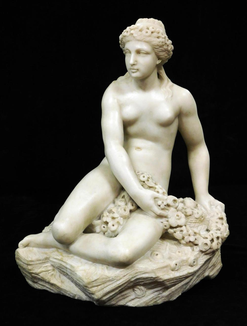 Appraisal: Marble sculpture of seated female nude on rock possibly Italian