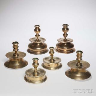 Appraisal: Three Pairs of Continental Brass Candlesticks th th century ht