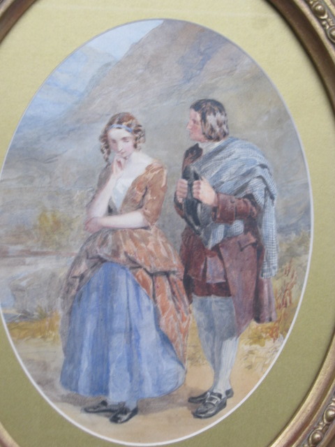 Appraisal: English School th century A Highland Romance watercolour oval cm