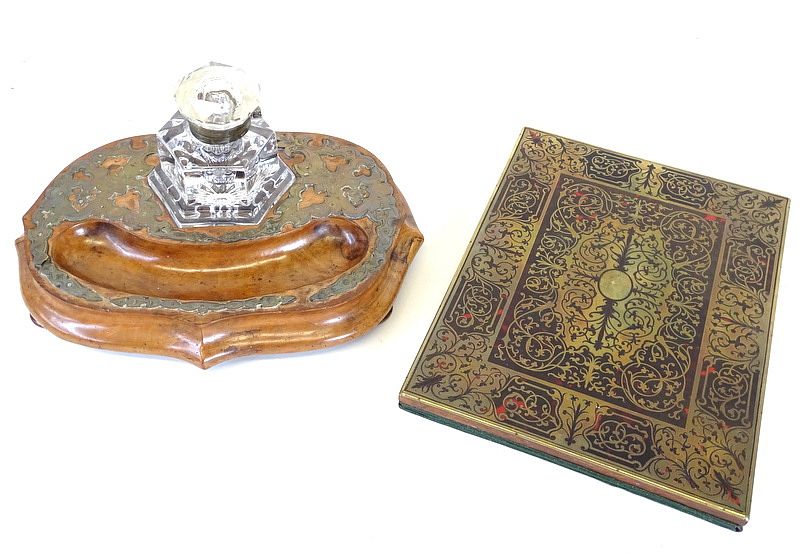 Appraisal: Inlaid lot Boulle And Inkwell Inlaid lot Boulle booklet And