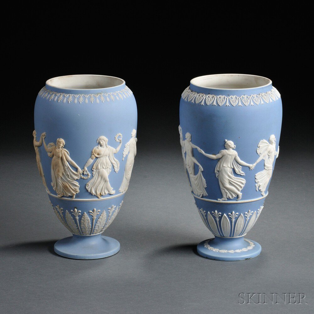 Appraisal: Two Wedgwood Light Blue Jasper Dip Oil Lamp Bases England