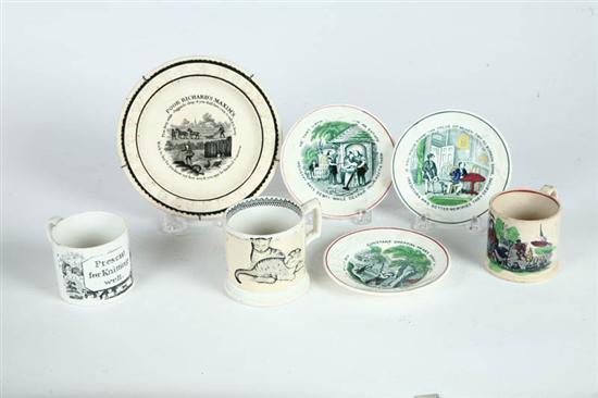 Appraisal: SEVEN CHILDREN'S DISHES England mid th century Staffordshire transferware with