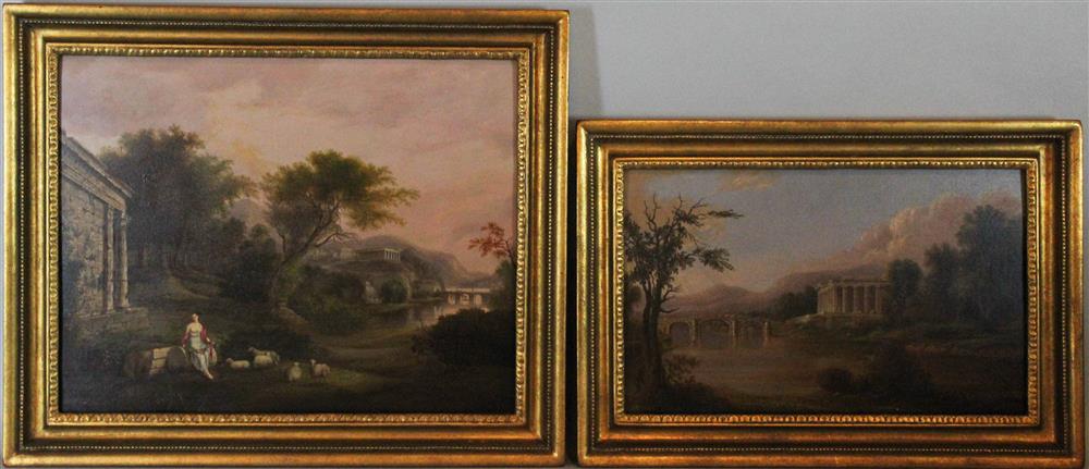 Appraisal: TH CENTURY TWO LANDSCAPES WITH RUINS Oil on board x