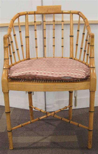 Appraisal: Pine open armchair bamboo style with rattan seat