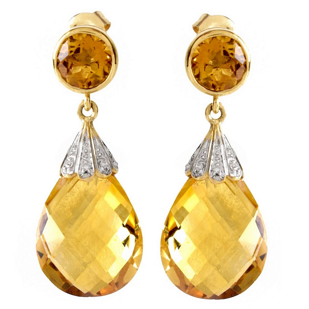 Appraisal: Citrine Diamond and K Gold Pendant Earrings Briolette Cut Citrine