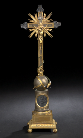 Appraisal: Fine Restauration Bronze-Patinated and Parcel-Gilt Brass Crucifix first quarter th