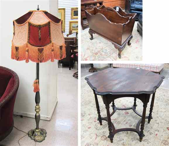 Appraisal: FLOOR LAMP LAMP TABLE AND MAGAZINE STAND American c 's