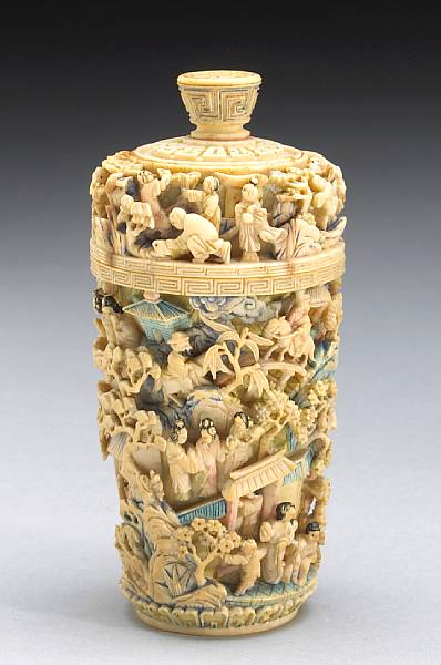 Appraisal: A tinted and polychromed ivory cabinet snuff bottle Late Qing