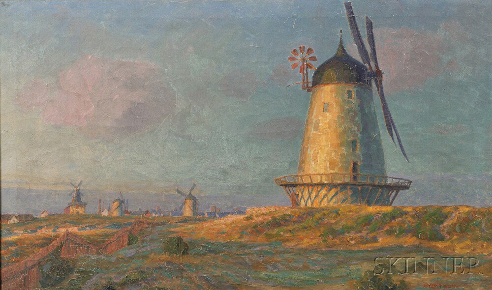 Appraisal: Anders Trulson Swedish - Landscape with Windmills Signed Anders Trulson