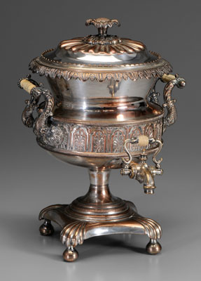 Appraisal: Silver-plate hot water urn urn form with band of panel