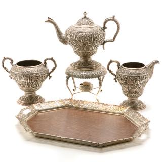 Appraisal: Persian Silver Tea Service with a Dutch Silver Tray Persian