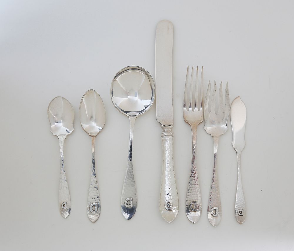 Appraisal: Hand Hammered Sterling Silver Flatware Service Turn of the Century