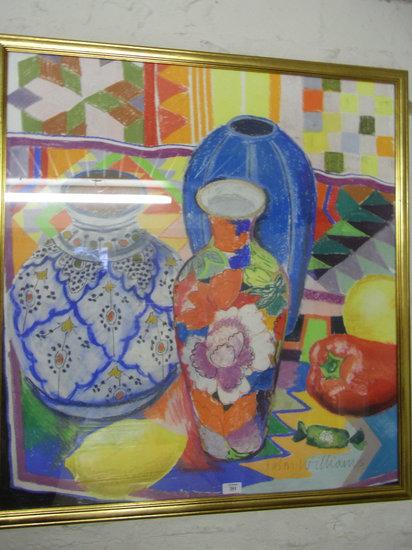 Appraisal: HELEN WILLIAMS British Contemporary Still life of multi coloured vases