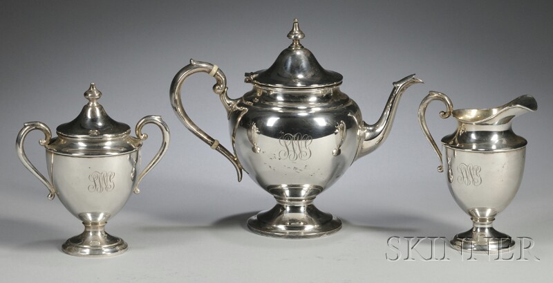 Appraisal: Assembled Three-piece American Sterling Tea Service monogrammed comprised of an