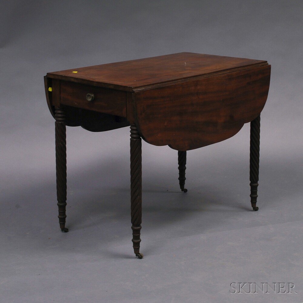 Appraisal: Classical Mahogany One-drawer Drop-leaf Table early th century the double