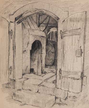 Appraisal: WILLIAM M CHASE American - Arched Doorway Rothenberg Germany Pencil