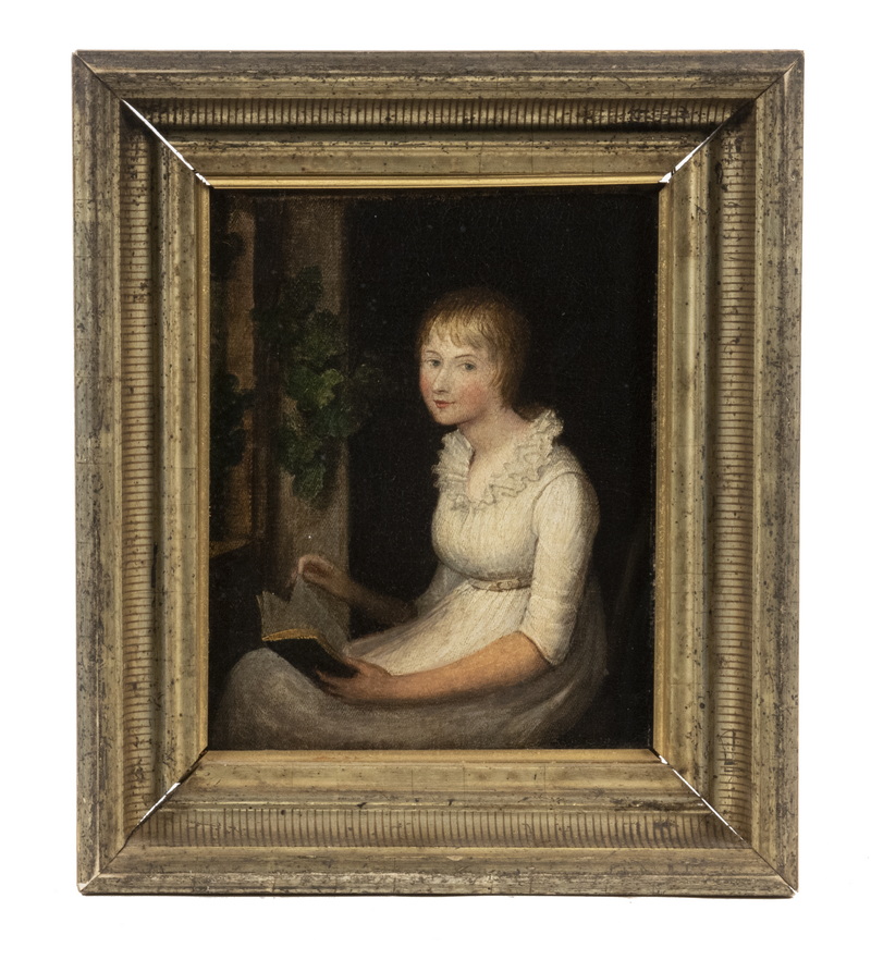 Appraisal: ENGLISH REGENCY PORTRAIT Young Girl Reading seated at ivy clad