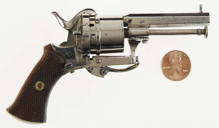 Appraisal: TINY BELGIAN PINFIRE REVOLVER Cal mm pinfire SN Nickel finish