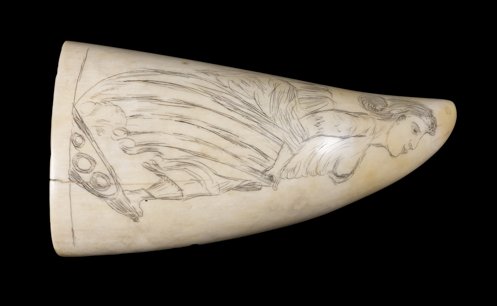 Appraisal: TH C SCRIMSHAW WHALE'S TOOTH PORTRAIT OF FIGUREHEAD AND SHIP