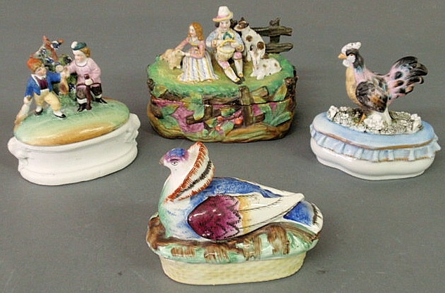 Appraisal: Porcelain figural group inkstand losses and three porcelain figural group