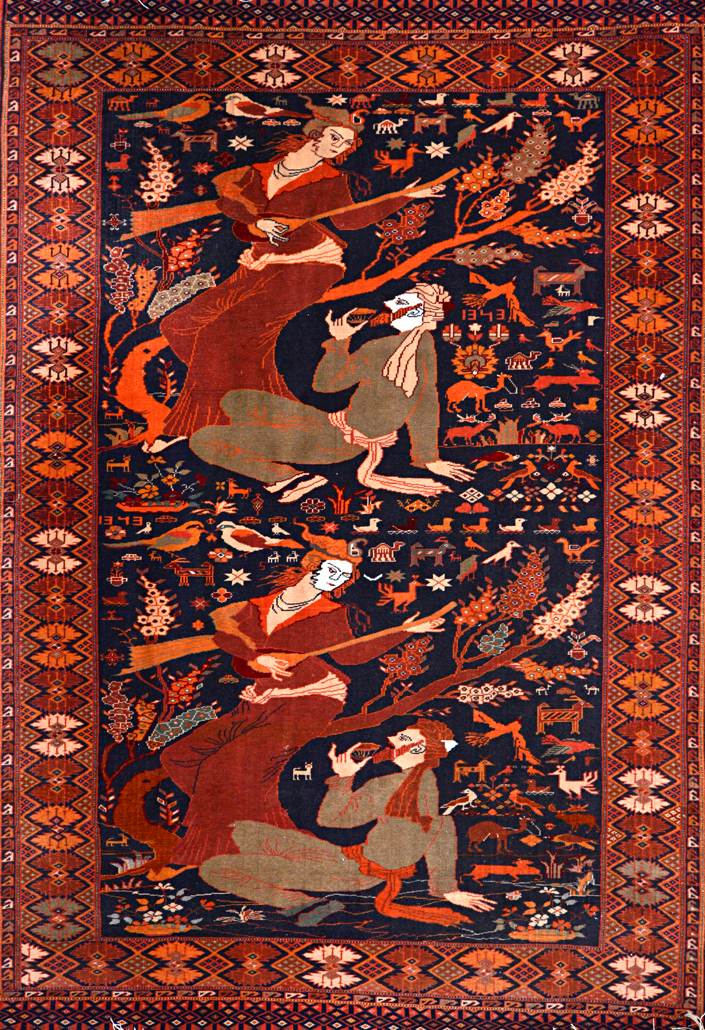 Appraisal: A Turkman pictorial rug the black field with two matching