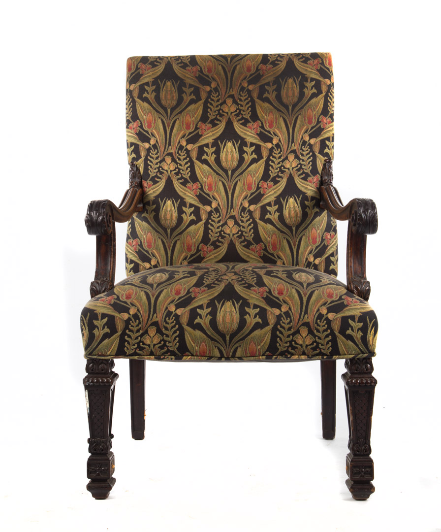 Appraisal: Charles X style carved walnut upholstered armchair late th early