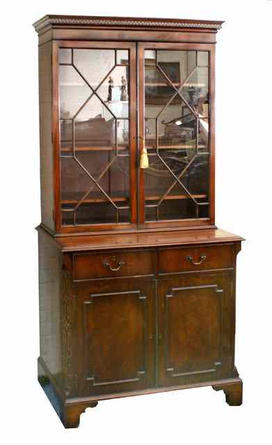 Appraisal: A VICTORIAN MAHOGANY SECRETAIRE BOOKCASE the upper glazed section with