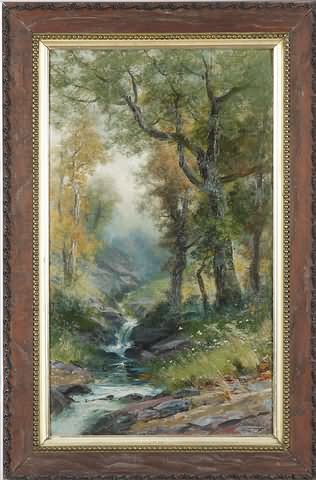 Appraisal: Creek among the trees oil on canvas x SLR C