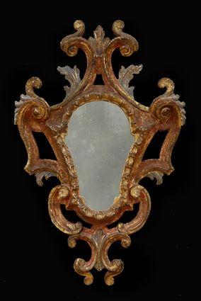 Appraisal: ITALIAN ROCOCO-STYLE CARVED PAINTED AND PARCEL GILT SMALL MIRROR The